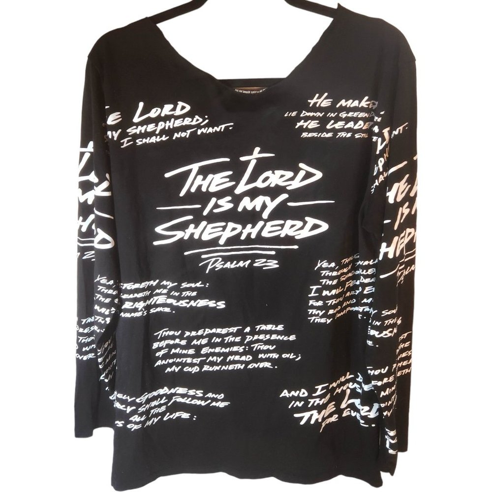T.D. Jakes Psalm 23 All-Over Print Women's Lg Long-Sleeve T-Shirt Cut Out Neck